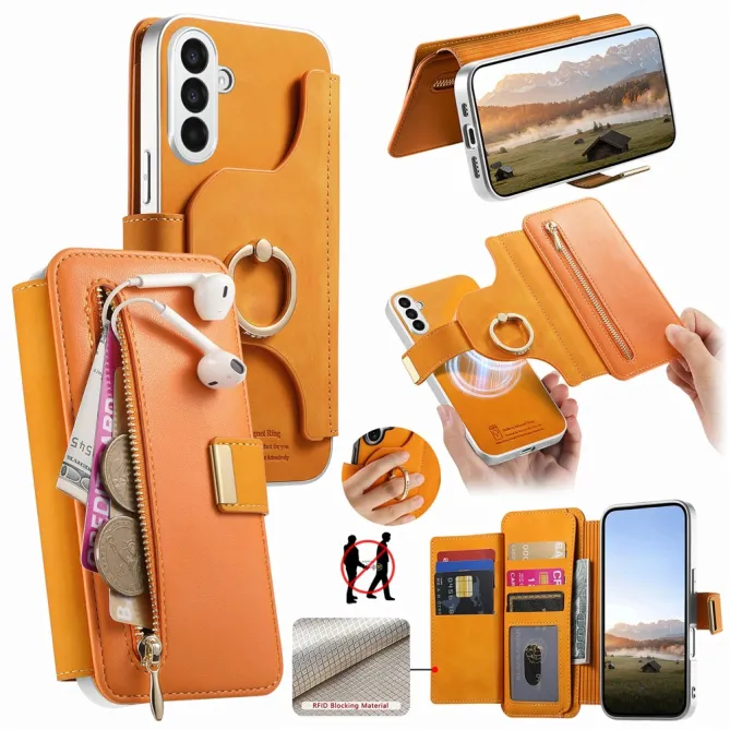 Housse Samsung Galaxy A27 Coque Détachable RFID Anneau et Poche Zippée