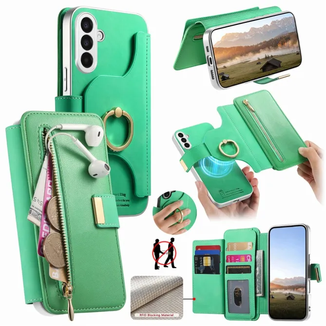 Housse Samsung Galaxy A27 Coque Détachable RFID Anneau et Poche Zippée