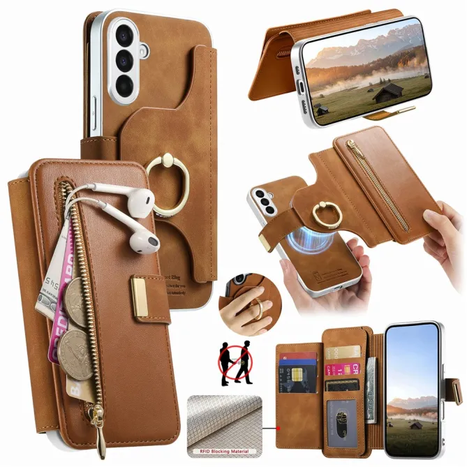 Housse Samsung Galaxy A27 Coque Détachable RFID Anneau et Poche Zippée