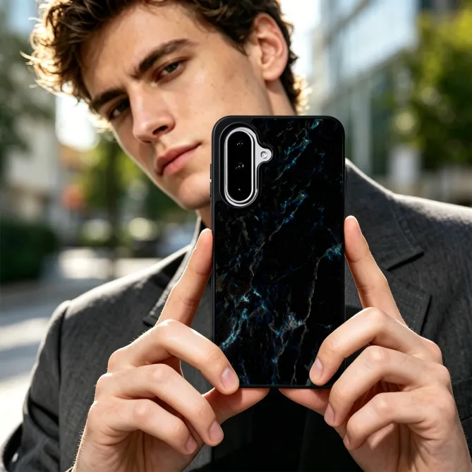 Coque Samsung Galaxy A27 Effet Marbre Noir Veiné Magnétique