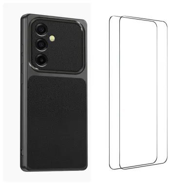 Coque Samsung Galaxy A27 Effet Cuir Grainé avec 2 Verres Trempés