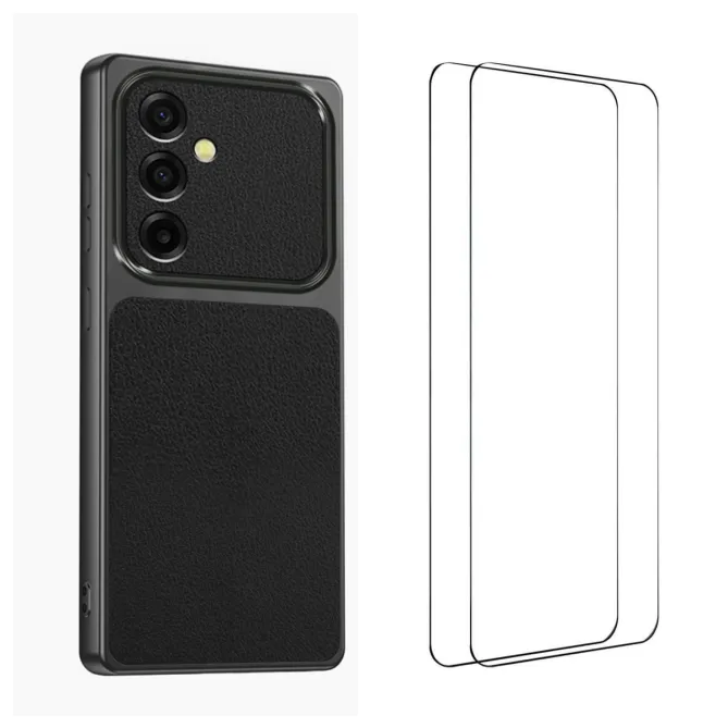 Coque Samsung Galaxy A27 Effet Cuir Grainé avec 2 Verres Trempés