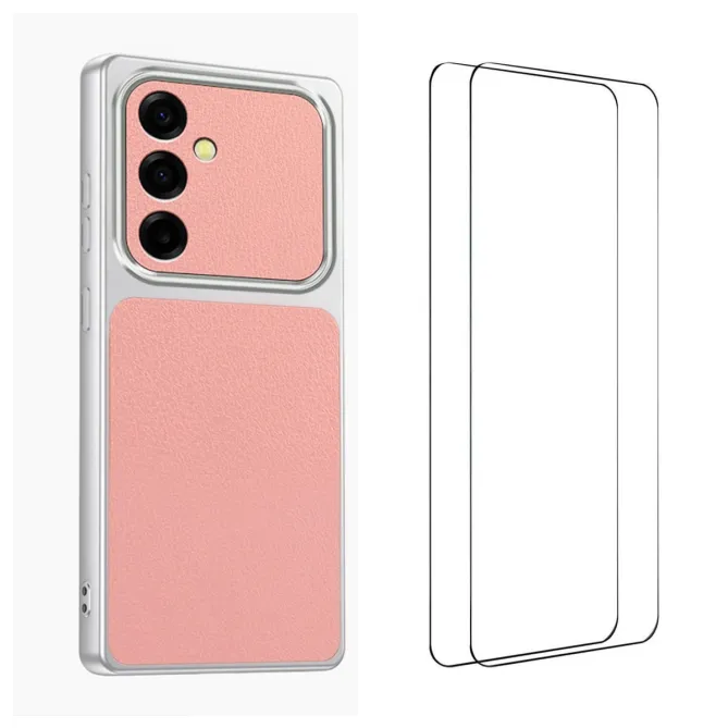 Coque Samsung Galaxy A27 Effet Cuir Grainé avec 2 Verres Trempés