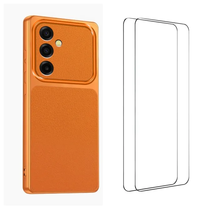 Coque Samsung Galaxy A27 Effet Cuir Grainé avec 2 Verres Trempés
