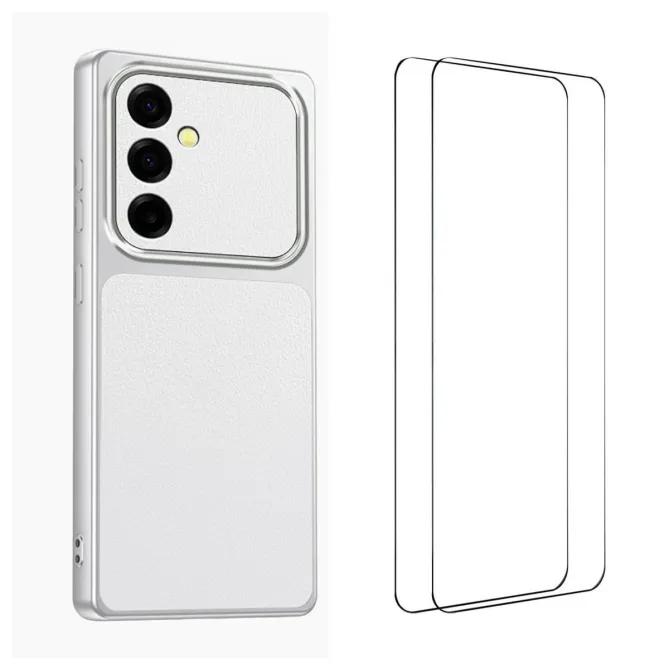 Coque Samsung Galaxy A27 Effet Cuir Grainé avec 2 Verres Trempés