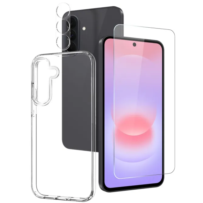 Coque Samsung Galaxy A27 Transparente avec Verre et Film Objectif