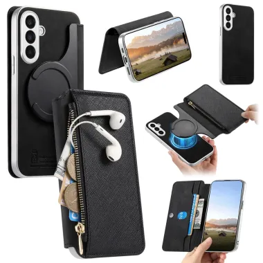 Housse Samsung Galaxy A27 Coque Détachable Magnétique, Cuir Croisé