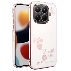 Coque Xiaomi 17T Pro Roses Strass Contour Métallisé