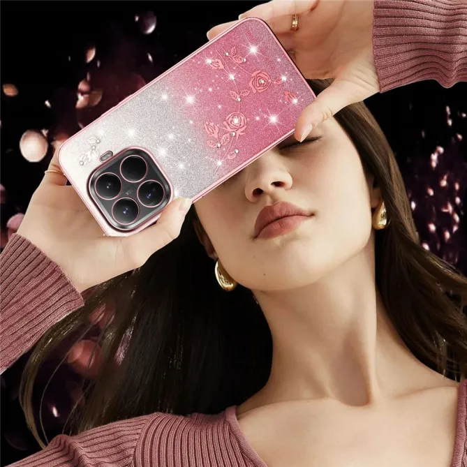 Coque Xiaomi 17T Roses Strass Dégradé Pailleté