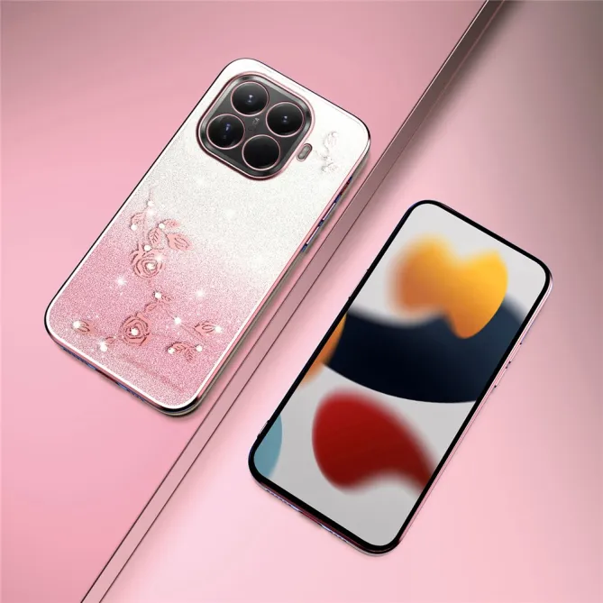 Coque Xiaomi 17T Roses Strass Dégradé Pailleté