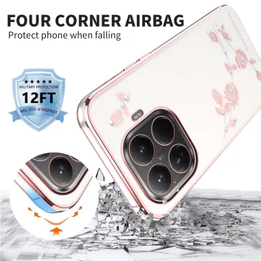 Coque Xiaomi 17T Roses Strass Contour Métallisé
