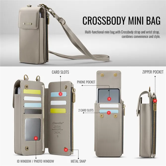 Sac Bandoulière Téléphone RFID 8 Cartes Poche Zippée