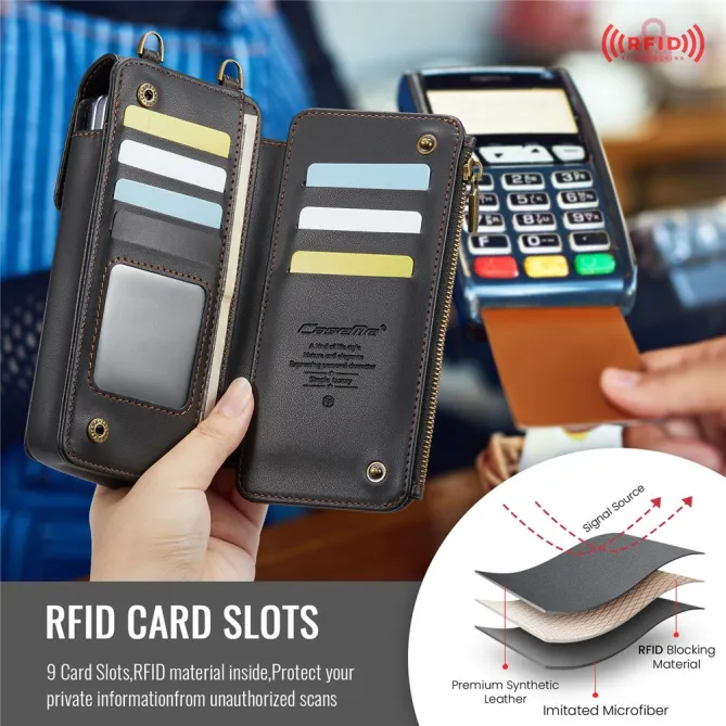Sac Bandoulière Téléphone RFID 8 Cartes Poche Zippée