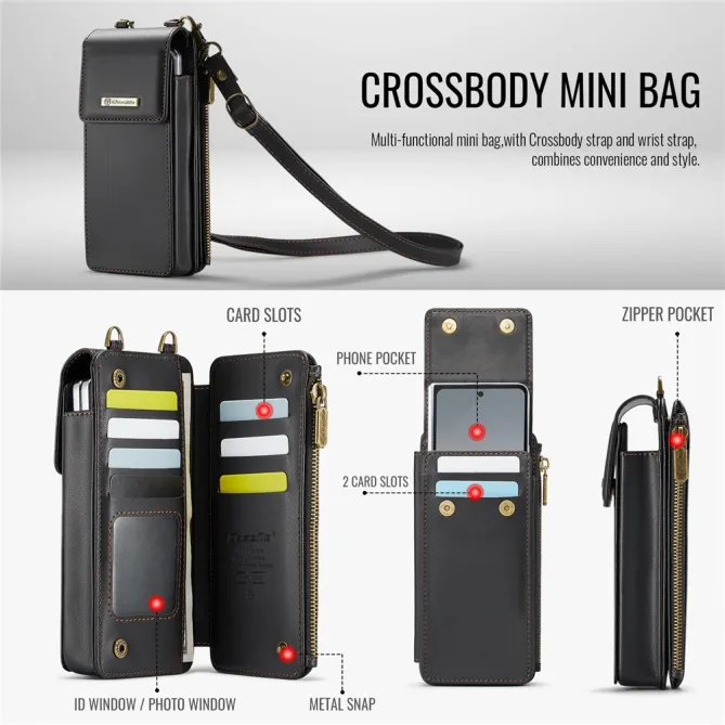 Sac Bandoulière Téléphone RFID 8 Cartes Poche Zippée