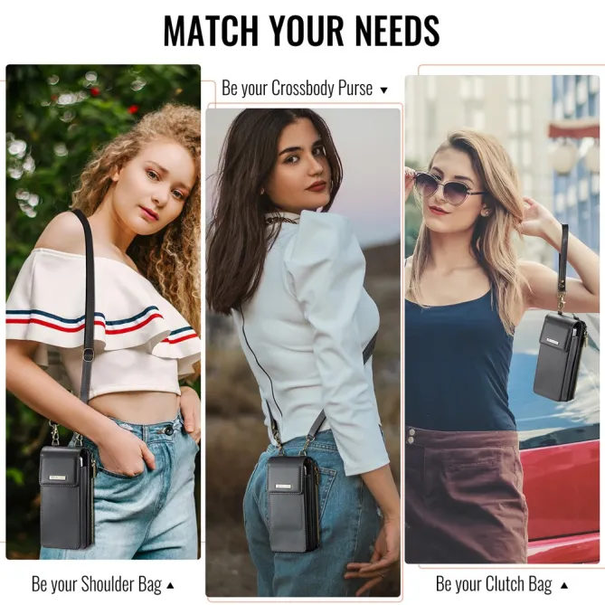 Sac Bandoulière Téléphone RFID 8 Cartes Poche Zippée