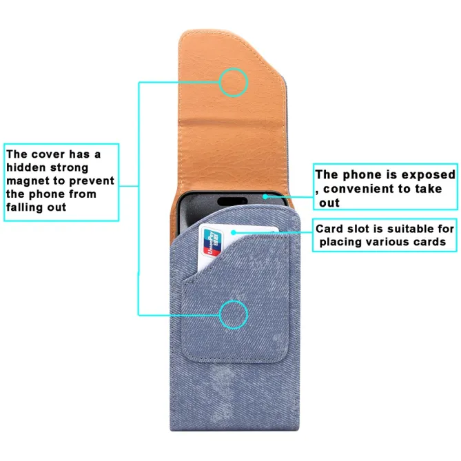 Étui Ceinture 6,7 à 6,9 Pouces Effet Jean Aimanté