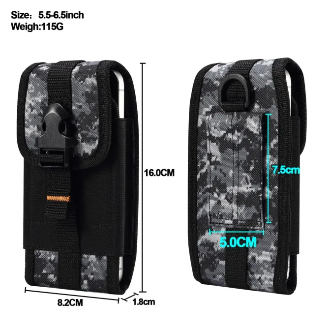 Pochette Ceinture Téléphone Camouflage Clip et Mousqueton