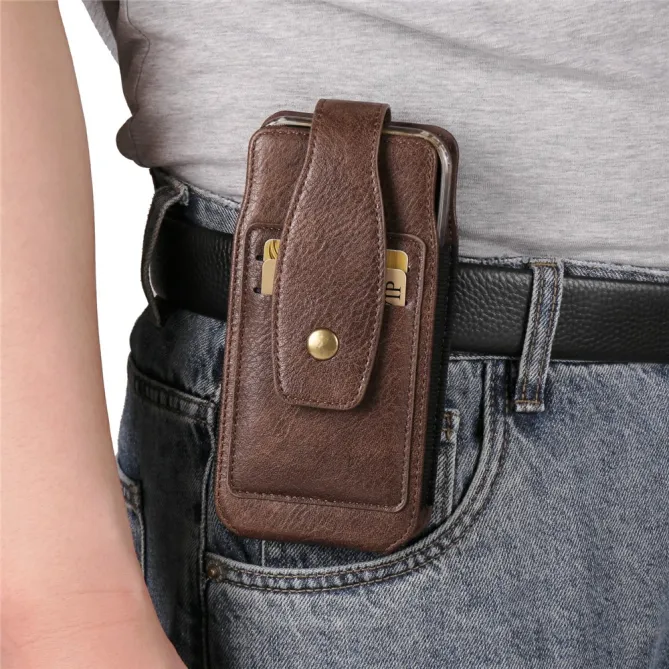 Étui Ceinture Simili Cuir Grands Téléphones Porte-Cartes