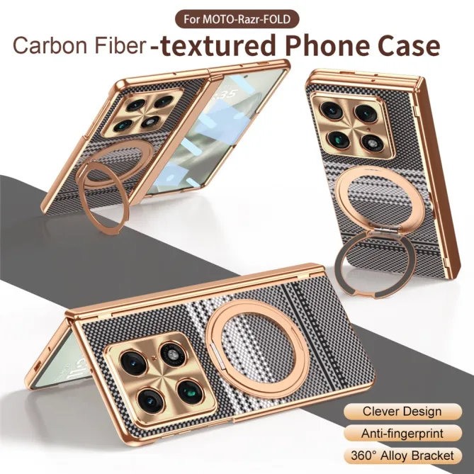 Coque Motorola Razr Fold Texture Carbone Anneau Rotatif