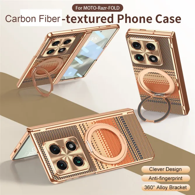 Coque Motorola Razr Fold Texture Carbone Anneau Rotatif