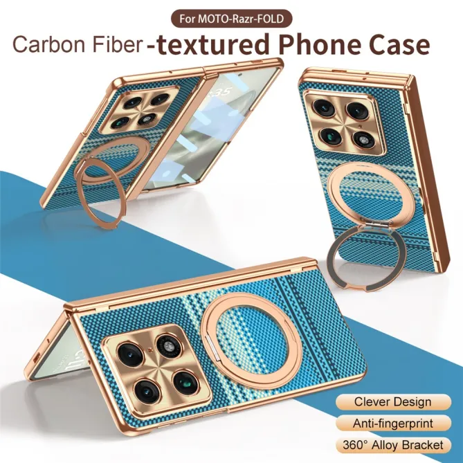 Coque Motorola Razr Fold Texture Carbone Anneau Rotatif