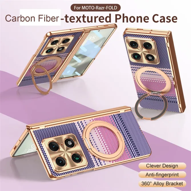 Coque Motorola Razr Fold Texture Carbone Anneau Rotatif