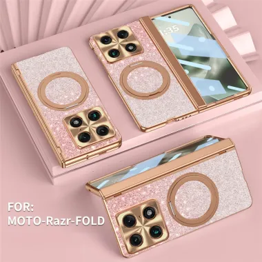 Coque Motorola Razr Fold Pailletée Magnétique Anneau Rotatif