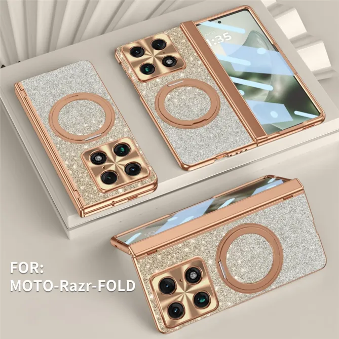 Coque Motorola Razr Fold Pailletée Magnétique Anneau Rotatif
