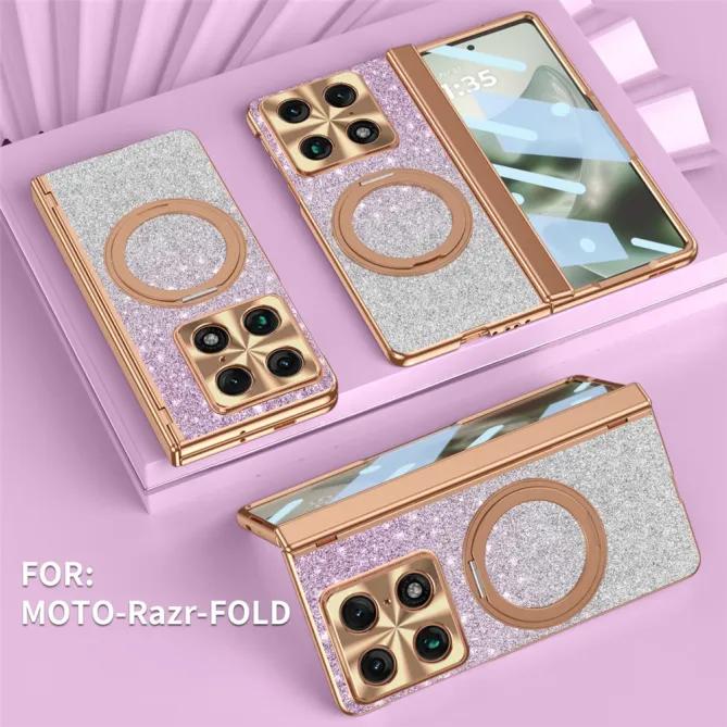 Coque Motorola Razr Fold Pailletée Magnétique Anneau Rotatif