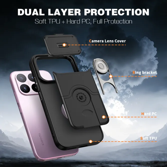 Coque Xiaomi 17T Cache Caméra Coulissant et Anneau Rotatif