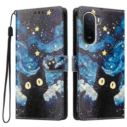 Housse POCO C81 Pro Chat Nuit Étoilée avec Dragonne