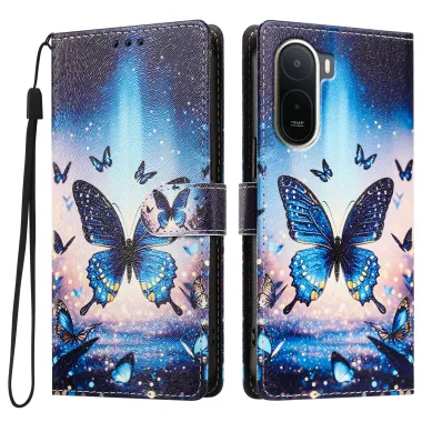 Housse POCO C81 Pro Papillons Bleus Aurore avec Dragonne