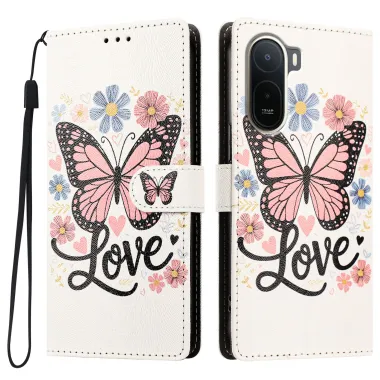 Housse POCO C81 Pro Papillon Love Rabat Simili Cuir Dragonne