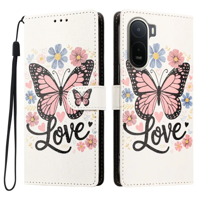 Housse POCO C81 Pro Papillon Love Rabat Simili Cuir Dragonne