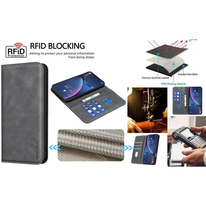 Housse Xiaomi 15T avec rabat Anti-RFID Grain Texturé