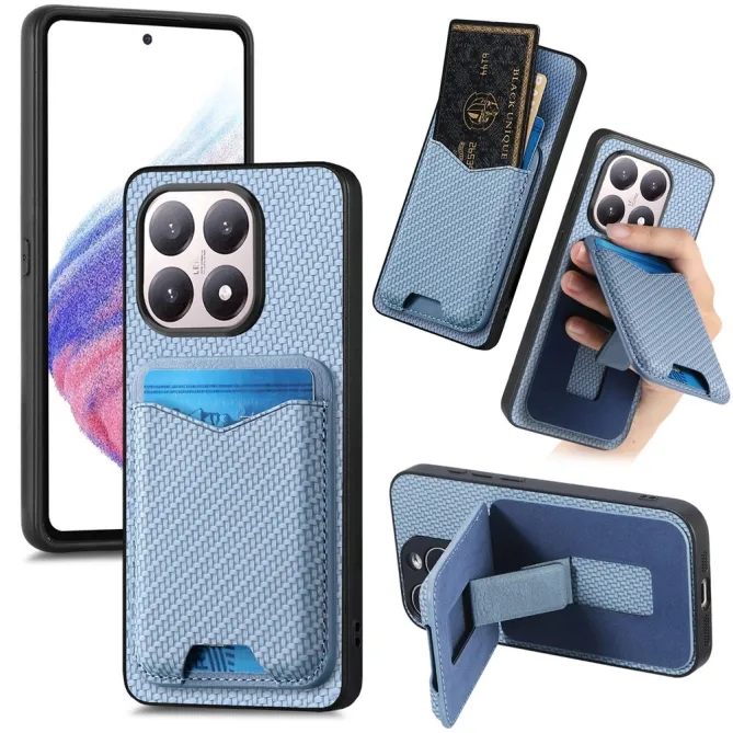 Coque Xiaomi 15T Porte-Carte Fibre de Carbone Béquille