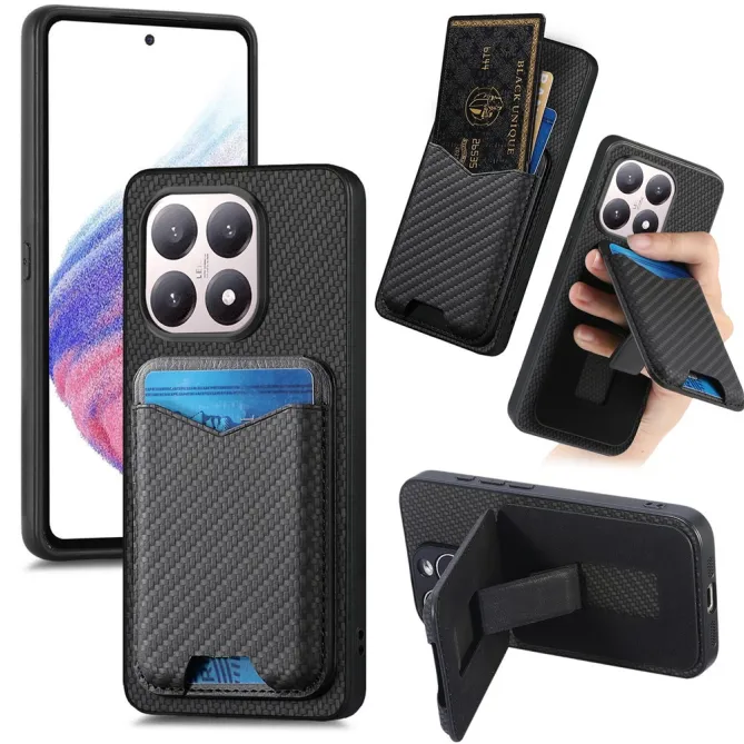 Coque Xiaomi 15T Porte-Carte Fibre de Carbone Béquille