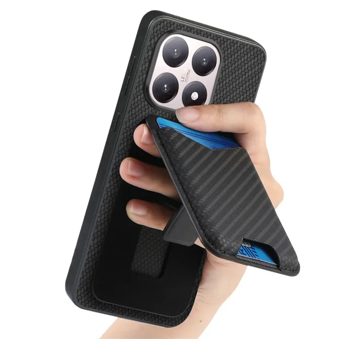 Coque Xiaomi 15T Porte-Carte Fibre de Carbone Béquille