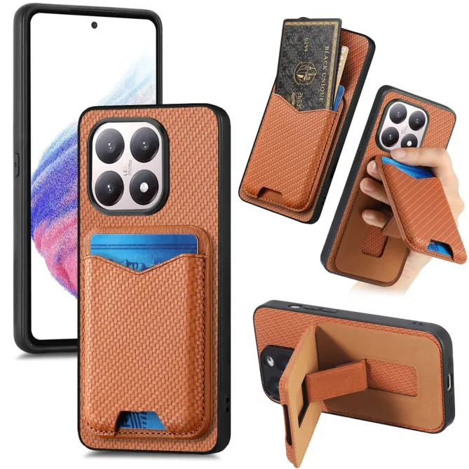Coque Xiaomi 15T Porte-Carte Fibre de Carbone Béquille