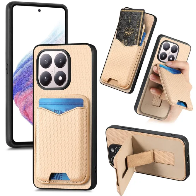 Coque Xiaomi 15T Porte-Carte Fibre de Carbone Béquille