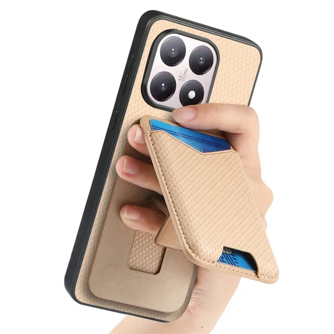 Coque Xiaomi 15T Porte-Carte Fibre de Carbone Béquille