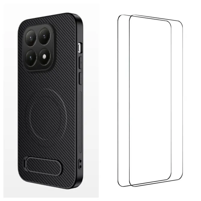 Coque Xiaomi 15T Fibre de Carbone Support Rétractable
