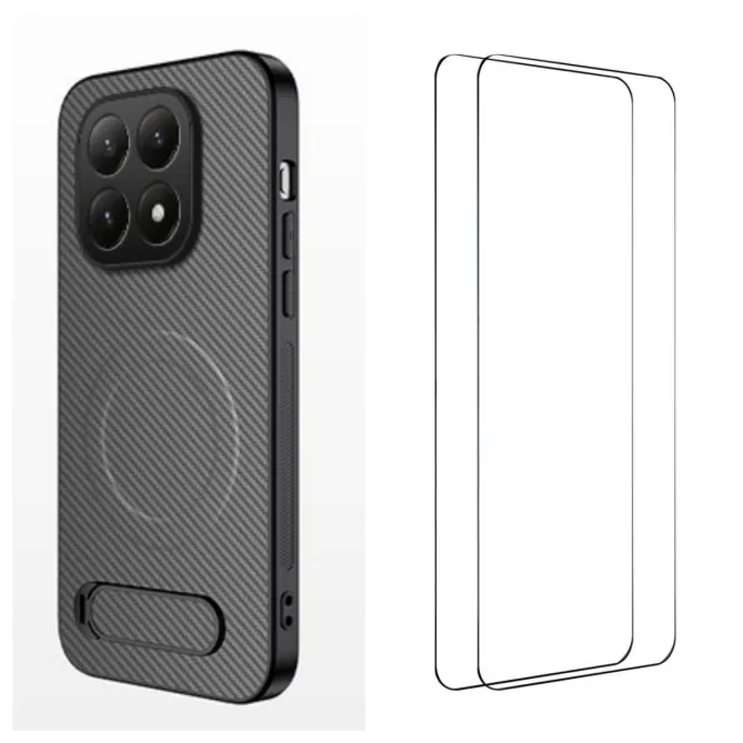 Coque Xiaomi 15T Fibre de Carbone Support Rétractable