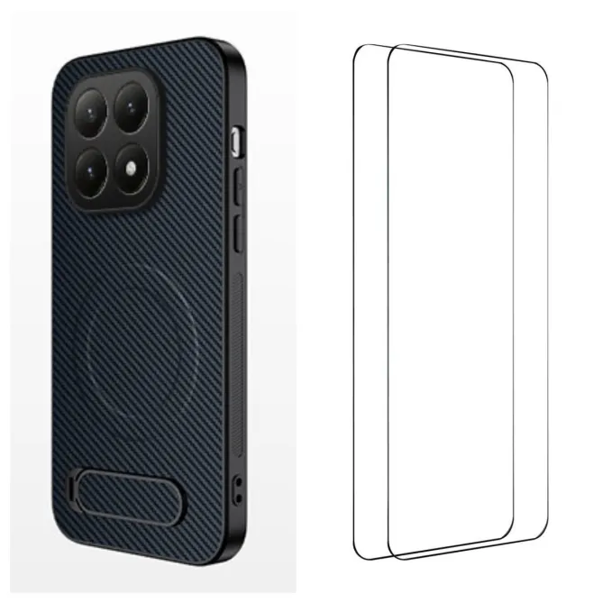 Coque Xiaomi 15T Fibre de Carbone Support Rétractable