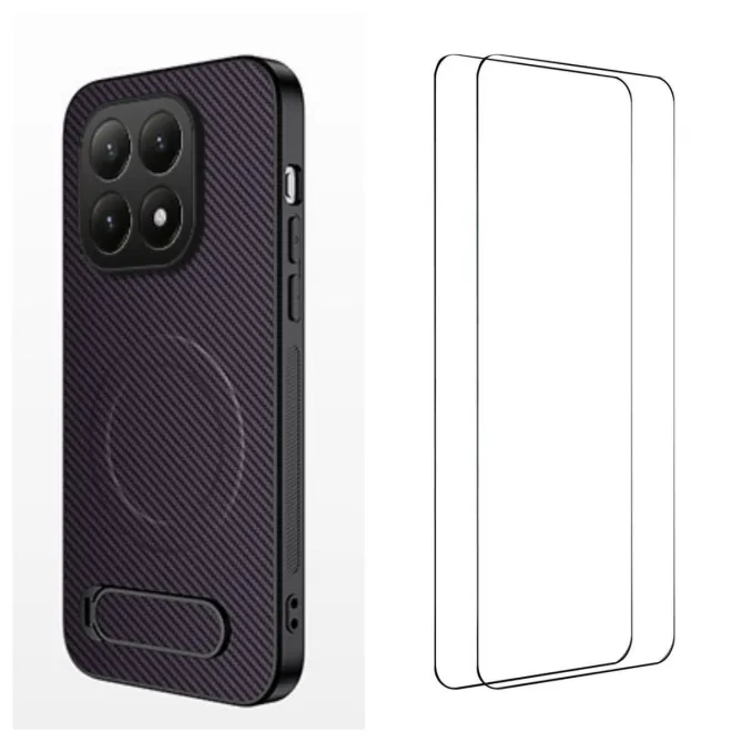 Coque Xiaomi 15T Fibre de Carbone Support Rétractable
