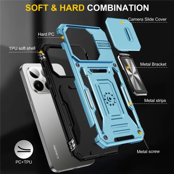 Coque Xiaomi 15T Cache Caméra Coulissant et Anneau Béquille