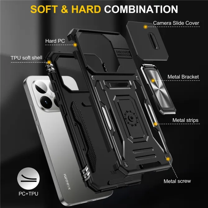 Coque Xiaomi 15T Cache Caméra Coulissant et Anneau Béquille
