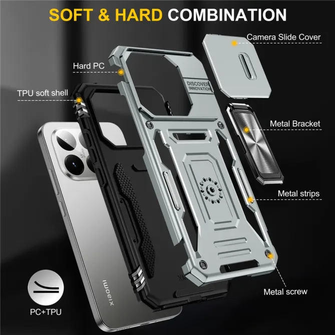 Coque Xiaomi 15T Cache Caméra Coulissant et Anneau Béquille