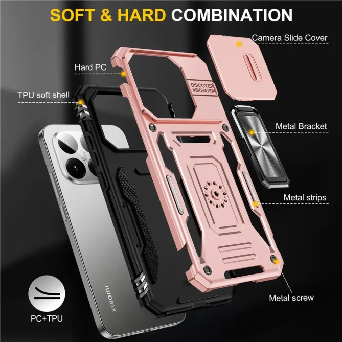 Coque Xiaomi 15T Cache Caméra Coulissant et Anneau Béquille