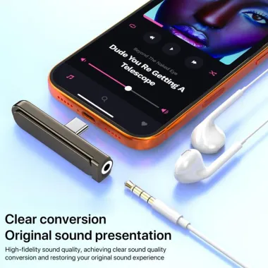 Adaptateur Audio USB-C vers Jack 3,5mm avec Support Pliable iPhone 15-17